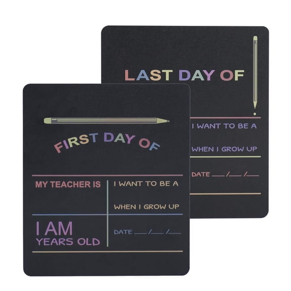 Reusable First & Last Day of School Chalkboard Sign. Photo Prop Board, Black and Color Print - 12 x 10 Rectangle, Set of 2