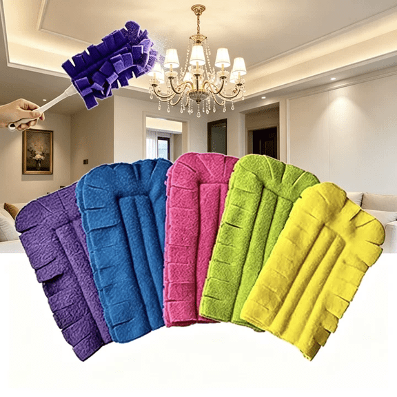 Reusable Fleece Duster with 5 Washable Replacement Covers,360 Degree Electrostatic Dry Wet Hand Duster for Ceiling Fan Furniture Car Cleaning