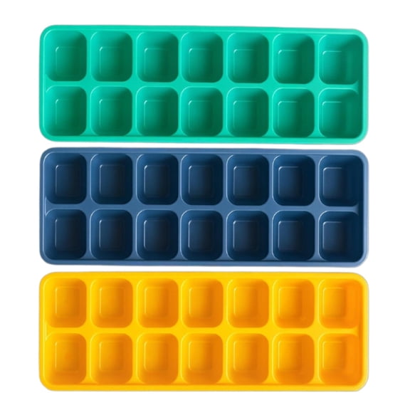 Reusable Flexible Easy Release White Ice Cube Tray, Durable Plastic Stackable Easy Twist 14 Cube Trays (3 Pack)