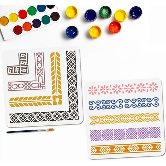 Reusable Floral Corner Stencil Template - 11.8x11.8 Inch Decorative Border Painting Kit for Wall Art Home Dcor