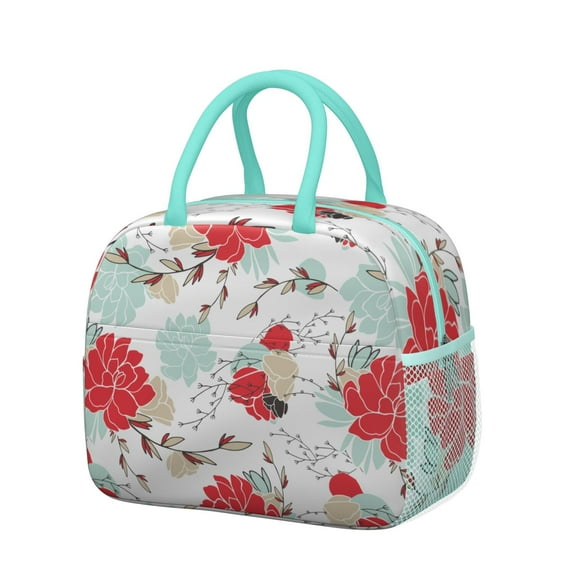 Reusable Floral Lnsulated Lunch Bag for Women & Men-Leakproof Water-Resistant Cooler Tote,Large Capacity(10.6x8.7x6.3in)for Work,Office,Travel,Picnic,Beach.