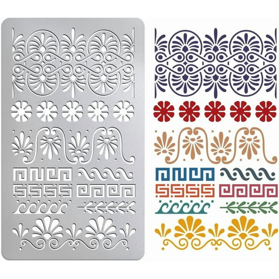 Reusable Flower Border Metal Stencil Wood Burning Flower Stencil Template Wood Carving Floral Edge Stainless Steel Templates DIY Craft Decorating Templates for Wall Floor Furniture colorful