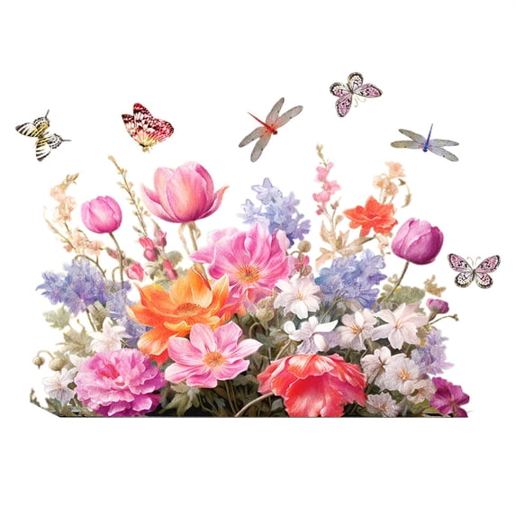 Reusable Flower Window Clings For Glass, Colorful Floral Bouquet Stained Glass Decals, Static Cling Stickers For Home Kitchen Decor, Dragonfly Peony
