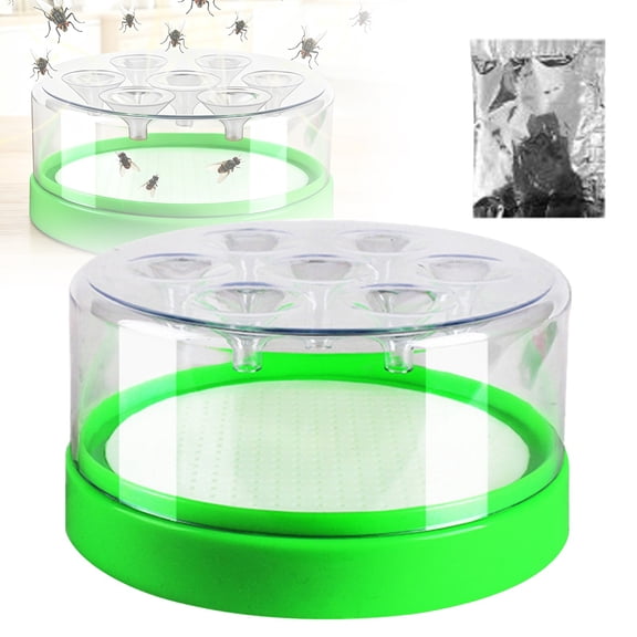 Reusable Fly Trap, Transparent Fly Trap & Bait Pack, One Way Entry Funnel Fly Catcher Container, Farm Livestock Fly Trap, Indoor Outdoor Pest Control, For Home Kitchen Garden Restaurant,Green