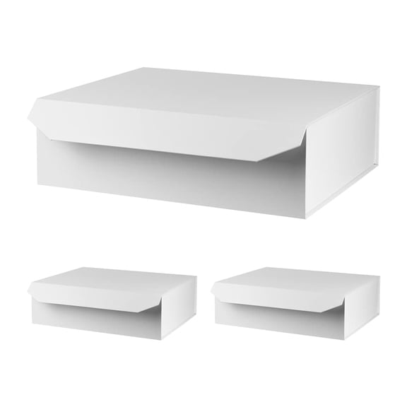Reusable Foldable Matte White Gift Boxes 3 Pcs 19x16x6 Inches, Extra Large Gift Box with Lid for Wedding Dress Robe Sweater Clothing, Elegant Bridesmaid Proposal Presentation Box