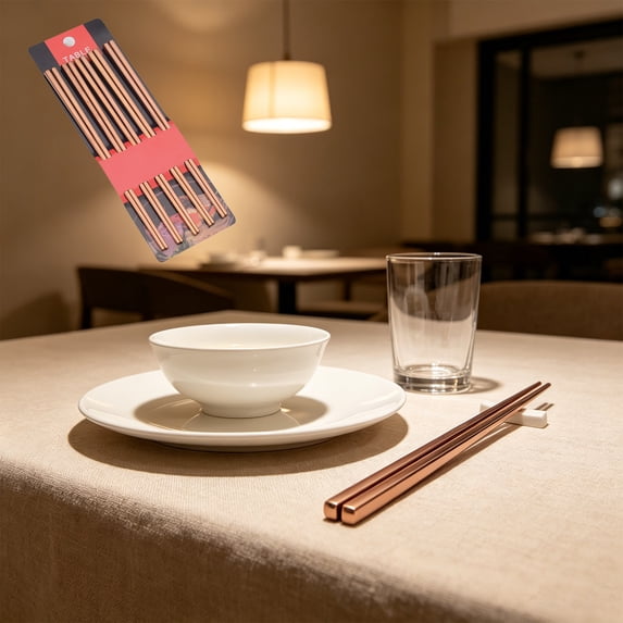 Reusable Food Grade Stainless Steel Chopsticks 5 Pairs, Dishwasher, Non Slip, Korean Japanese Chinese Style Gift Set