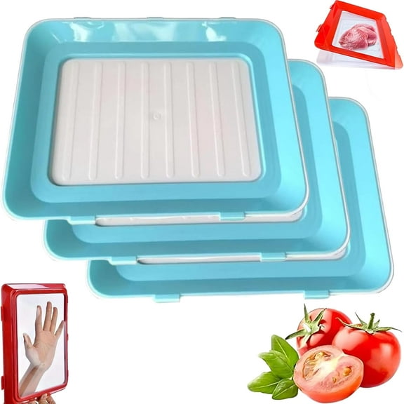 Reusable Food Preservation Trays with Stretch Covers, Plastic Food Storage Containers 3pcs