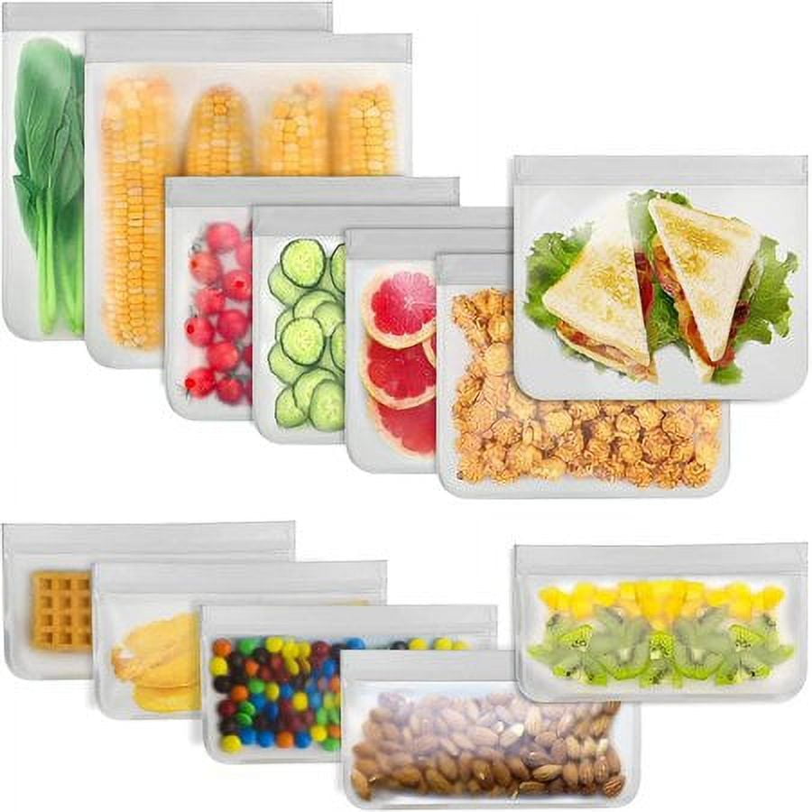 24 Pack Reusable Food Storage Bags - Non Plastic & Silicone Gallon Freezer  Bags Sandwich Snack Resealable Lunch Bags Extra Thick Leakproof for
