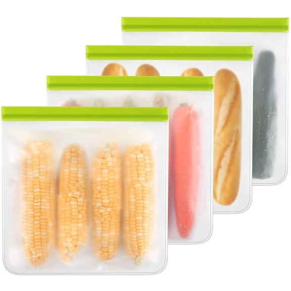 Reusable Food Storage Bags, 4 Pack Reusable Gallon Bags Seal & Leak Proof, BPA Free Reusable Freezer Bags for Travel, Marinate Meats, Fruit or food Storage