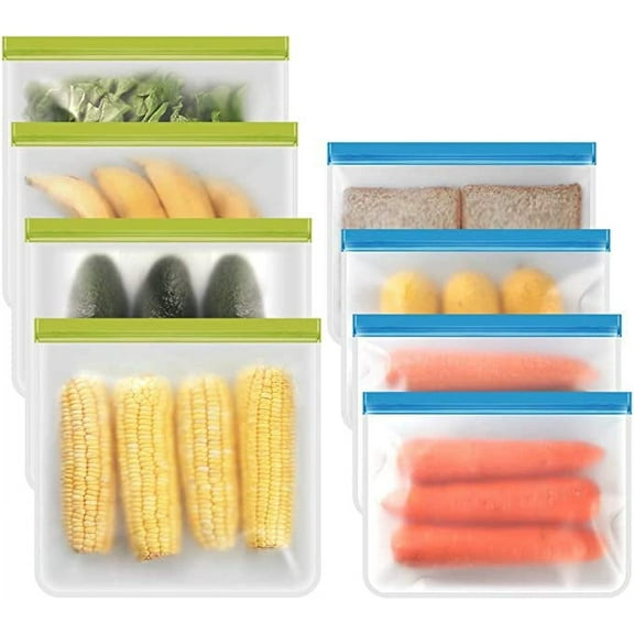 Reusable Food Storage Bags (4Pack Reusable Gallon Bags+4Pack Reusable Quart Bags), Reusable Freezer Bag Seal&Leak Proof, BPA Free Reusable Storage Bag for Marinate Meats, Salad, Fruit
