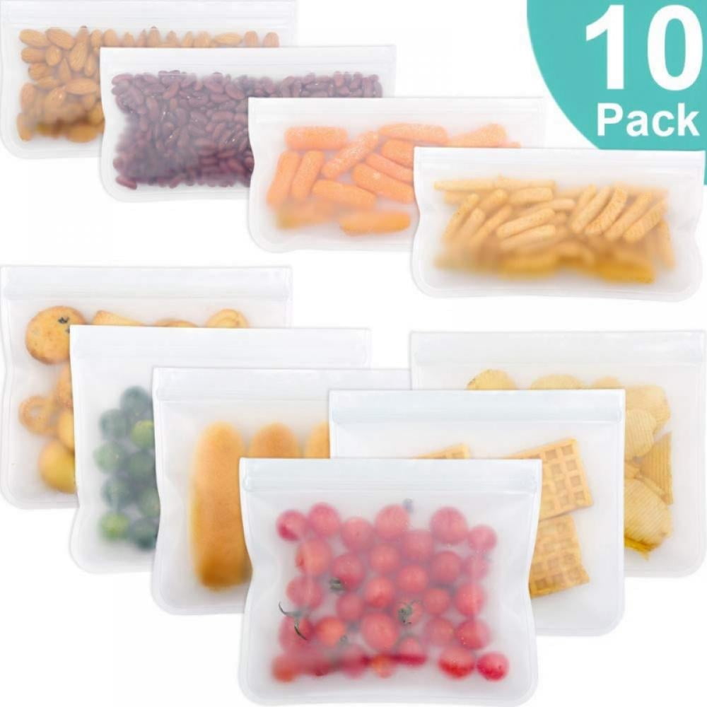 Reusable Food Storage Bags, BPA FREE, Dishwasher Safe 10 Pack XLarge