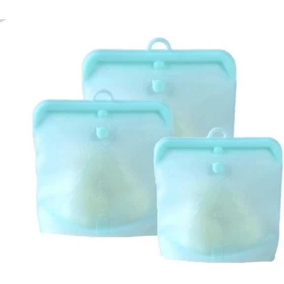 Reusable Food Storage Bags, Food Grade Silicone, Cook, Store, Microwave and Freezer Safe, Set of 3, 16oz+32oz+48oz Size