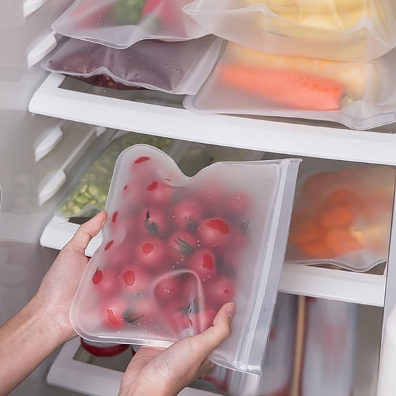 Reusable Food Storage Bags,Leakproof Ziplock Freezer Bags,Fresh Menu Kitchen- Extra Thick and Large Food Storage Bags,Translucent Flat Fresh-Keeping Bag For Vegetables and Fruits,Clear,17.8x8.7"