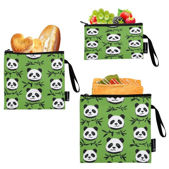Reusable Food Storage Bags with Eco-Friendly EVA Lining Lunch Bag for Lunch, Travel & Organization Cute Panda Heads