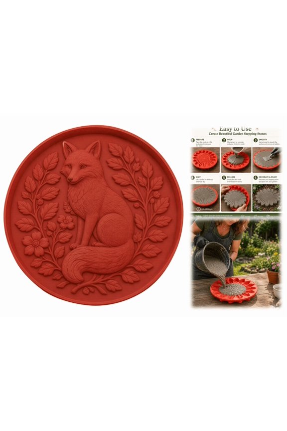 Reusable Fox Stepping Stone Mold, Silicone Mold for Garden Walkway Pavers, Concrete Casting for DIY Outdoor Patio Decor