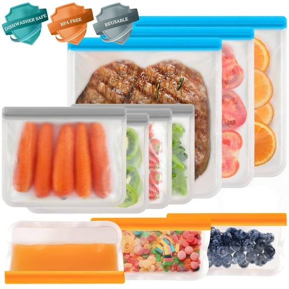 DNEKSEIK Reusable Zip Lock Lunch Bags, Leakproof, Dishwasher Safe, 10 Count, 3 Gallon, 4 Sandwich, 3 Snack