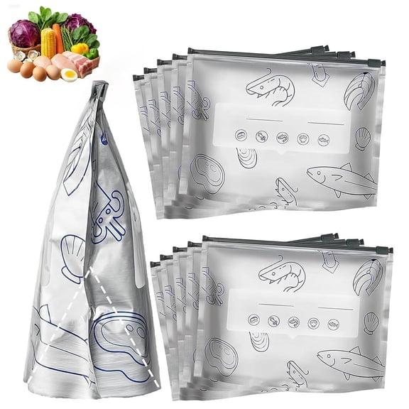 Reusable Freezer Bags – Aluminum Foil Sealing Bags with Resealable Zipper, Stand‑Up Airtight Food Storage for Vegetable, Fruit, Meat, Snacks