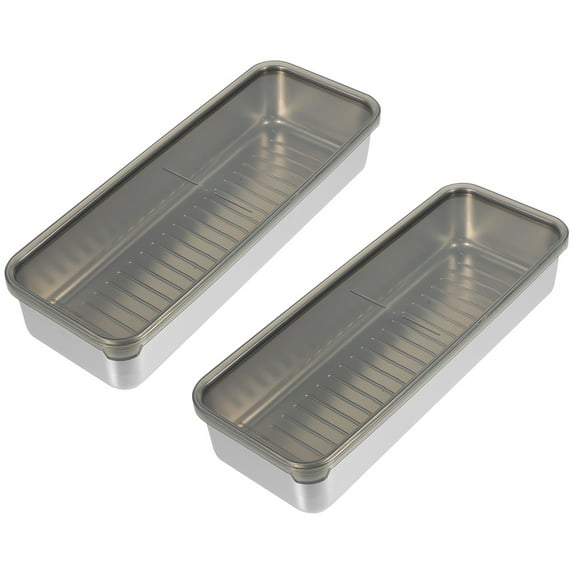 Stainless Steel Food Storage Box for Refrigerator Use Silver Sealed Container with Lid 2pcs