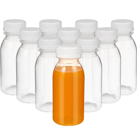 Reusable Fridge Bottles w/ Lids: 10 Transparent Small Beverage Bottles