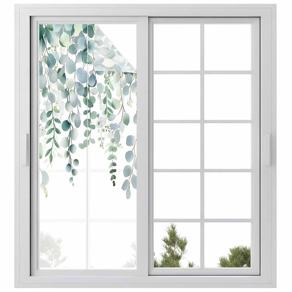Reusable Frosted Window Coverings, Eucalyptus Leaves Window Privacy Film Frosted, Spring Summer Farmhouse Botanical Sun Blocking Windows Stickers for Kitchen Front Door, 23.6 x 59 Inches