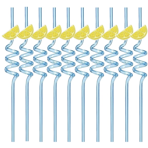 Reusable Fruit Spiral Straws with Decorative Stickers 10 Pack Colorful Curly Drinking Straws for Kids Birthday Party Supplies and Summer Fun Events