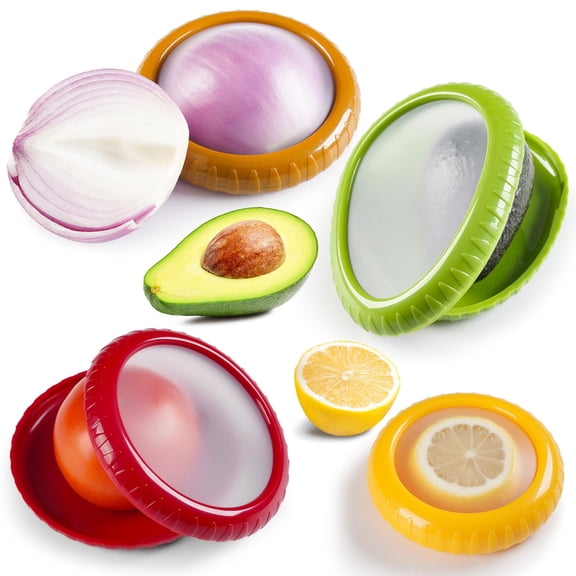 Reusable Fruit and Vegetable Storage Containers, 4Pack Fresh Keeper for Avocado, Onion, Tomato, Lemon, BPAFree Refrigerator Produce Saver for HalfCut Fruits
