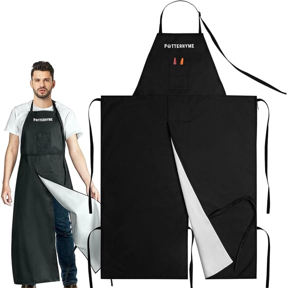 Reusable Full Coverage Waterproof Pottery Apron Split Leg - 100% Lined Polyester Apron For Men & Women - For Ceramic Wheel Throwing, Woodturning, Painting, and Clay or Tattoo Artists