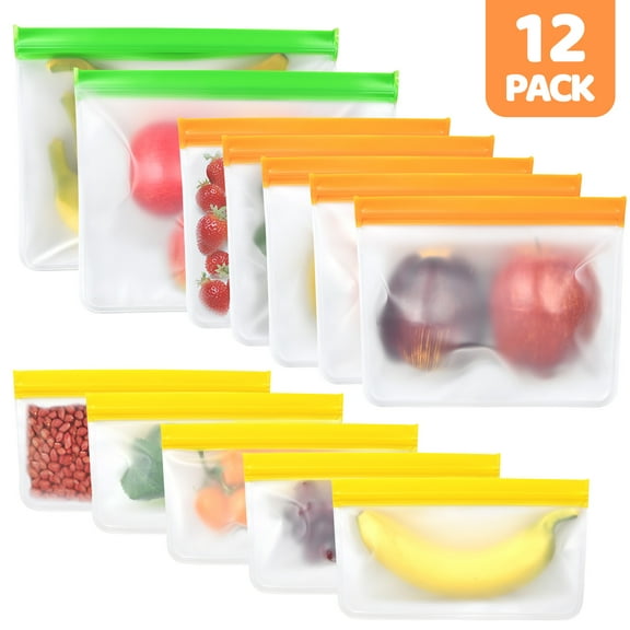 Reusable Gallon Bags,12 Pack Extra Thick Reusable Freezer Bags - BPA Free, Easy Seal & LEAKPROOF Food Storage Bags for Marinate Food, Fruits, Sandwich, Snack, Meal Prep, Travel Item
