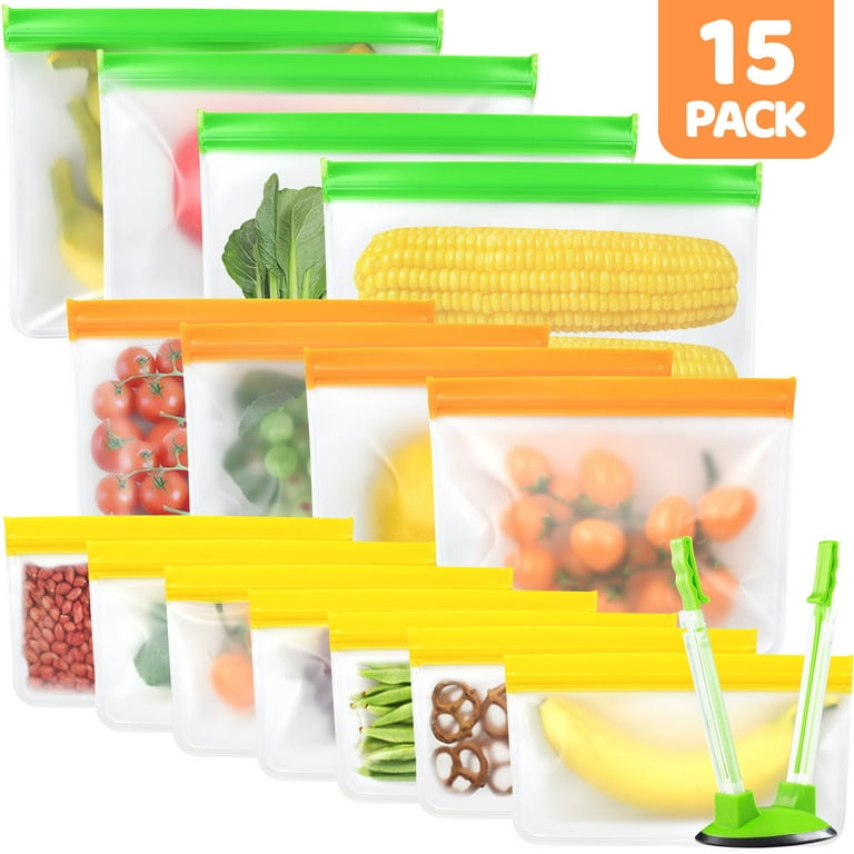 Reusable Gallon Bags,15 Pack Extra Thick Reusable Freezer Bags with Baggy  Rack - BPA Free, Easy Seal & LEAKPROOF Food Storage Bags for Marinate Food