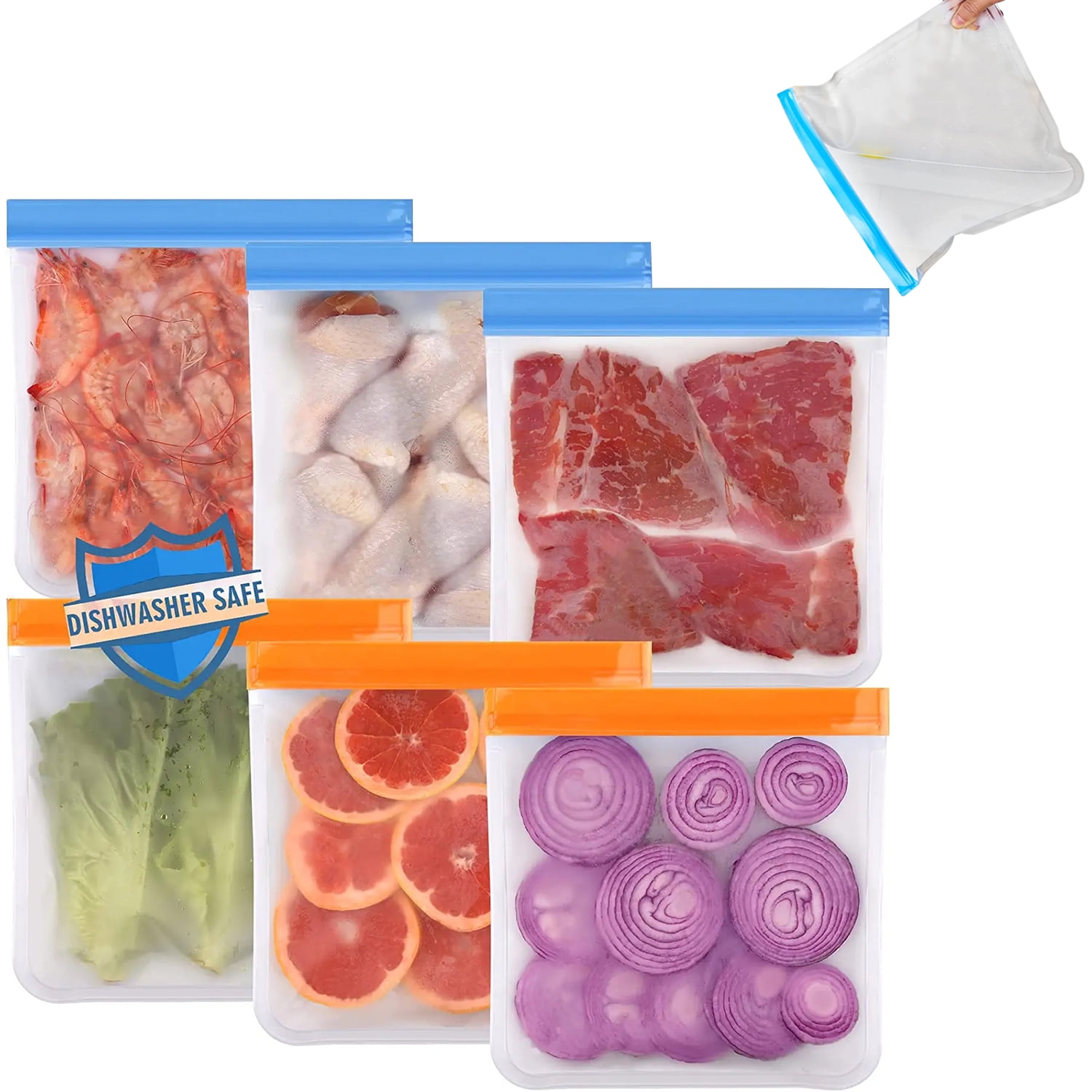 Reusable Gallon Bags Dishwasher Safe, 6 Pack Reusable Ziplock Bags