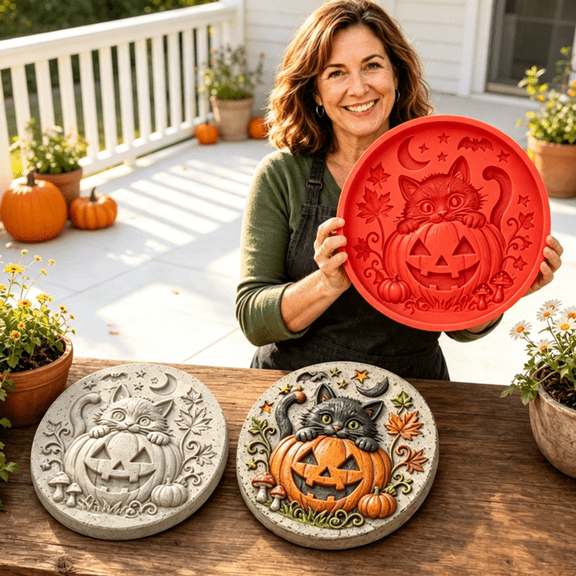 Reusable Garden Art Mold - Halloween Decor - Cast Spooky Pumpkin & Ghost Designs for Outdoor Garden Paths
