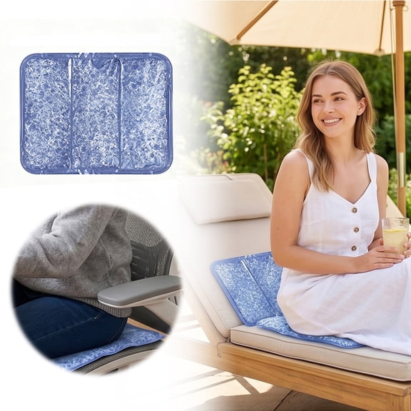 Reusable Gel Cooling Mat for Seat and Bed, 3-Compartment Ice Pad with Non- Bottom, Soft Cool Cushion for Office Chair Sofa and Car, 15.3" x 12.6"(Blue)