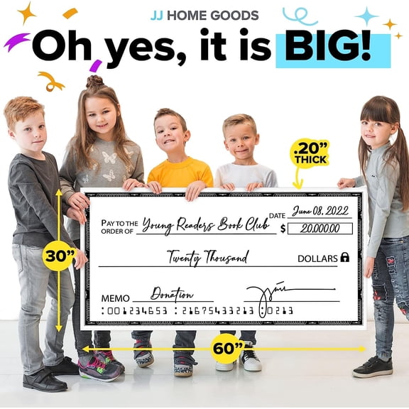 Reusable Giant Check [60" x 30"] - Dry Erase Big Checks for Presentations, Oversized Checks for Presentation, Novelty Big Check, Giant Big Fake Check, Large Checks for Presentations, Donation, Awards