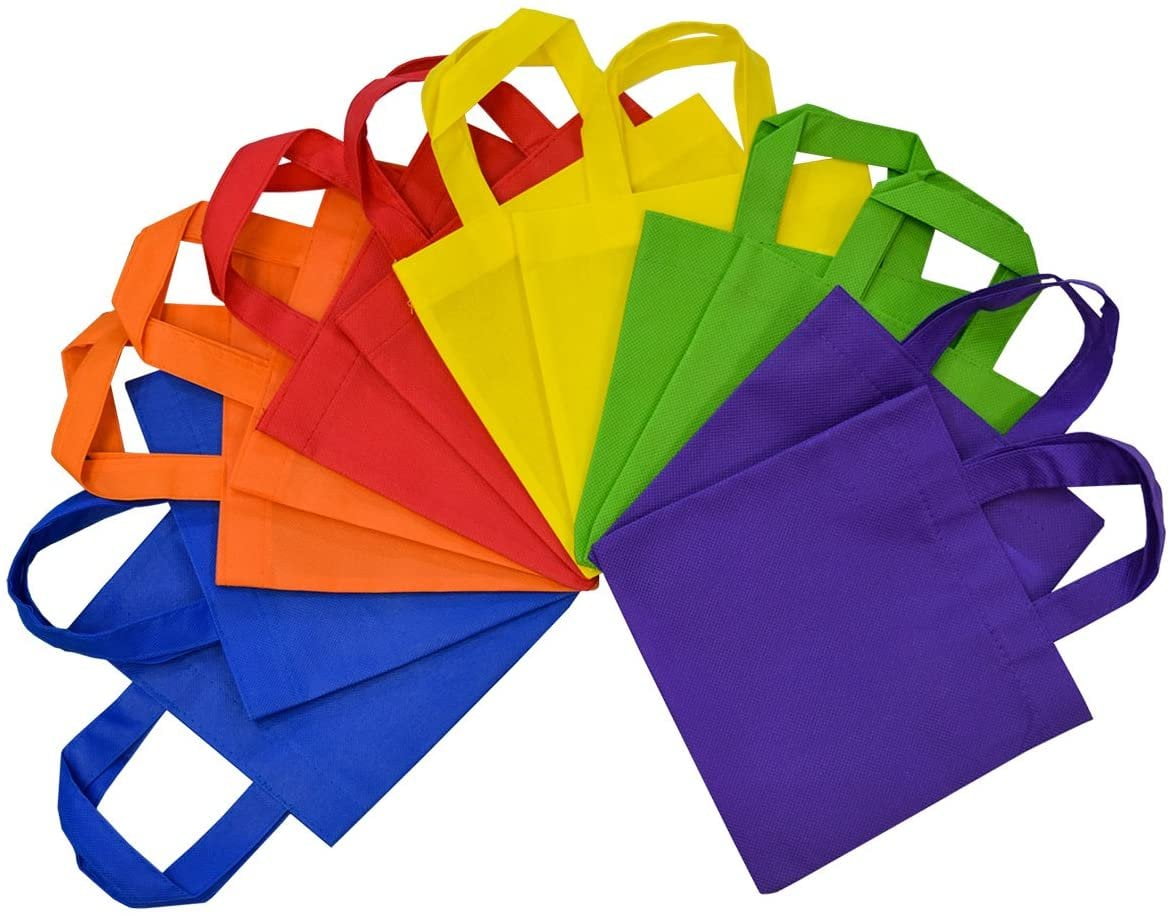 Flat Reusable Gift Bags with Handles, 6x6 / Multi / 12 Pcs