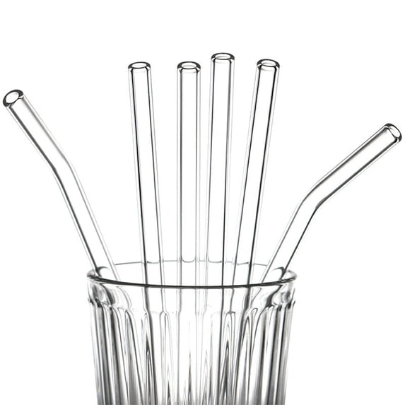 Reusable Glass Drinking Straws Set with Cleaning Brush Borosilicate Heat Resistant - Eco Friendly Multiple Occasion Use(A)