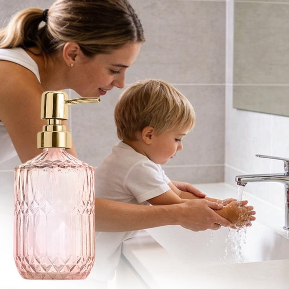 Reusable Glass Lotion Dispenser Bottles, Textured Middle Bands, Pump-style for Shampoo and Body Wash