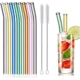 thumbnail image 1 of Reusable Glass Straw, 8 Pack Glass Drinking Straws Shatter Resistant, 8" x 0.32" Bent Colorful Eco-Friendly Straw 2 Brush, Perfect for Smoothies, Tea, Juice, Milkshakes, Frozen Drinks, 1 of 8