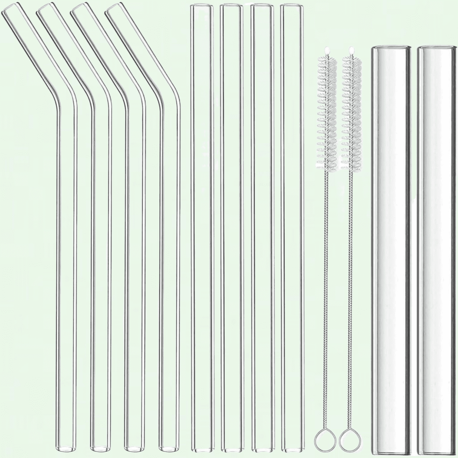 Clear Glass Boba and Smoothie Straws Set with Cleaning Brushes