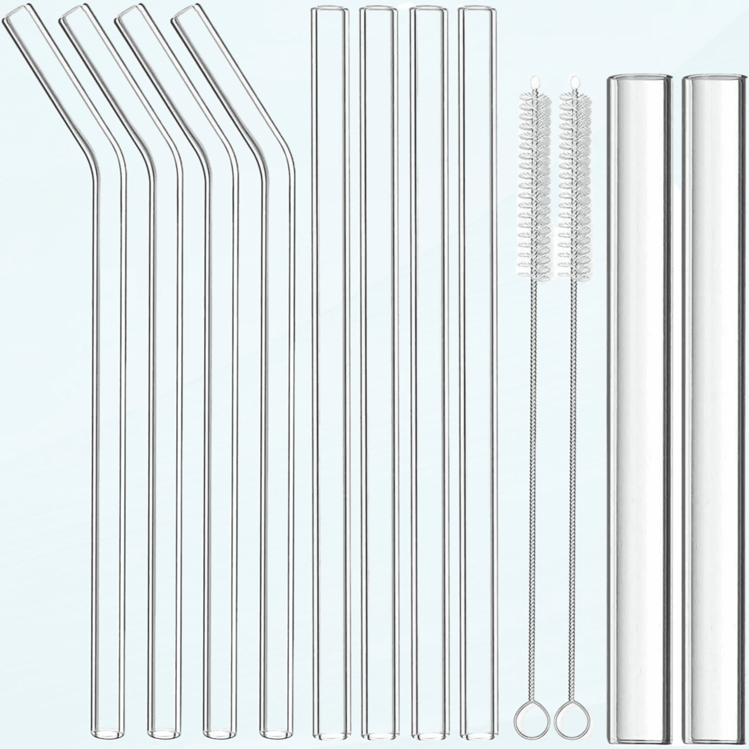 Clear Glass Boba and Smoothie Straws Set with Cleaning Brushes