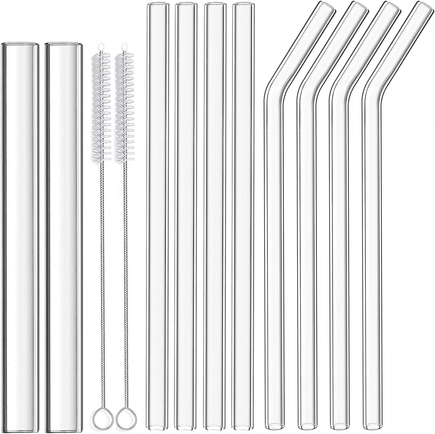 Clear Glass Boba and Smoothie Straws Set with Cleaning Brushes