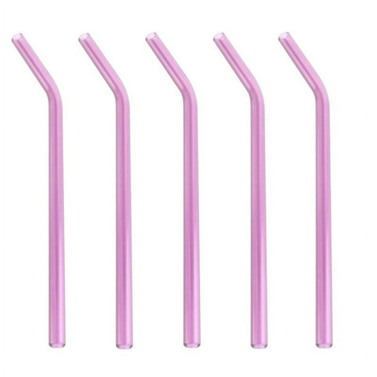 Reusable Glass Straws, 5pcs 8mm Bent Glass Drinking Straws, Non-Toxic, BPA Free Glass Straws for Beverages, Shakes, Milk Tea, Juices, Pink