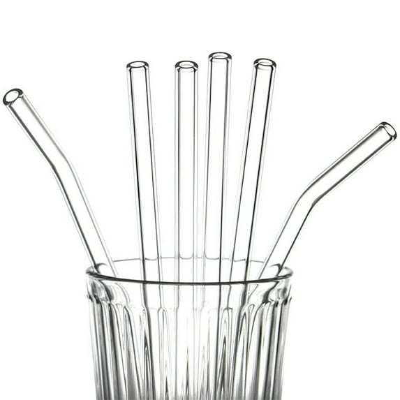 Reusable Glass Straws Bent Straight Clear Glass Drinking Straws Cleaning Brushes Perfect For Smoothies, Tea, Juice-Clear Cocktail (A)