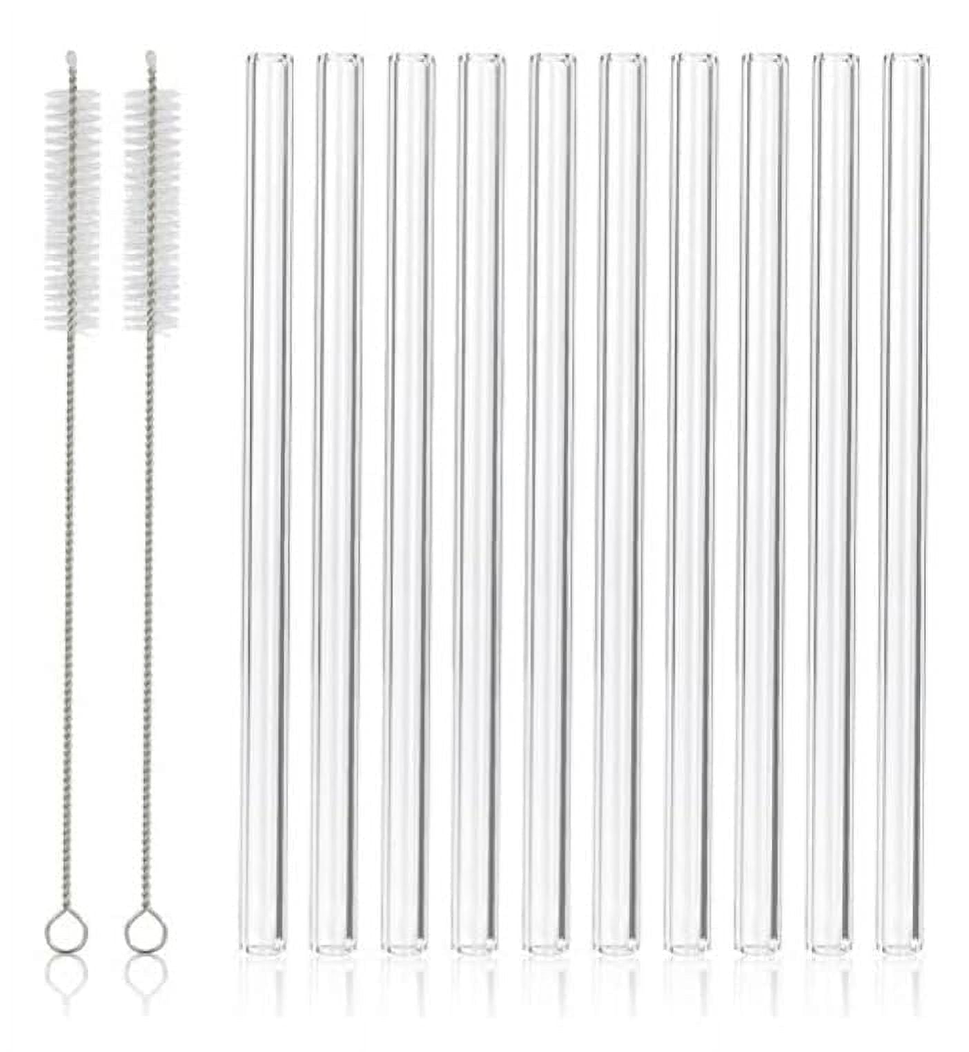 PMSSYPL12 Reusable Transparent Curved Glass Straws, 10 Straight Straws+2 Straw Cleaning Brushes, 7 Inches X 8 Millimeters, Suitable For Juice, Coffee, Cocktails