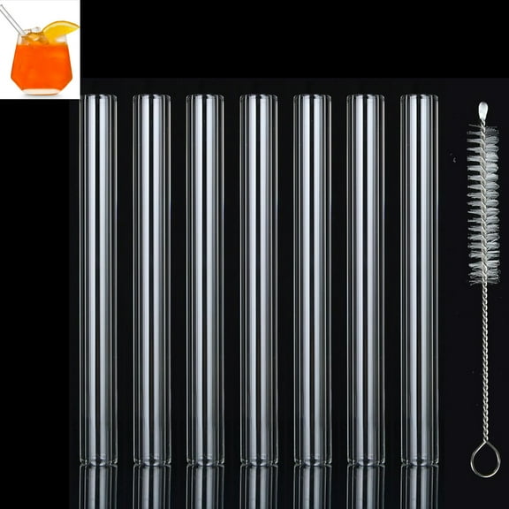 Reusable Glass Straws,Tutuviw 7 Pcs Large Clear Glass Boba Straws, Wide Smoothie Straws,12mm OD 2mm Thick Drinking Clear Glass Tube with Cleaning Brush for Bubble Tea,Popping Tapioca Pearls