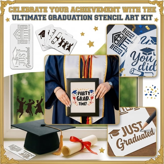 Reusable Graduation Wall Stencil, Congrats Grad Painting Template for DIY Crafts, Ideal for Decorating Wall, Canvas, Fabric and Graduation Party Scene Layout