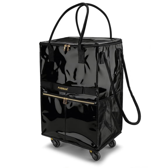 Reusable Grocery Bag on 5 Wheels, Foldable Rolling Tote Bag with Handle and Zipper Cover, Heavy Duty Shopping Cart for Laundry, Market & Travel (Black2, Medium_67L)