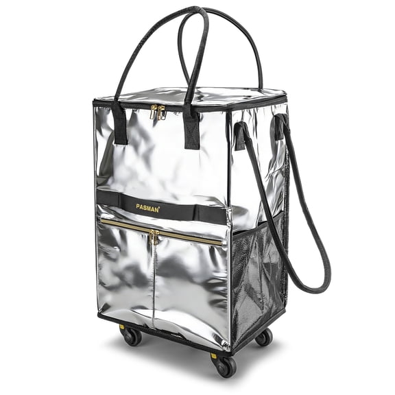 Reusable Grocery Bag on 5 Wheels, Foldable Rolling Tote Bag with Handle and Zipper Cover, Heavy Duty Shopping Cart for Laundry, Market & Trave (Sliver, Medium_67L)