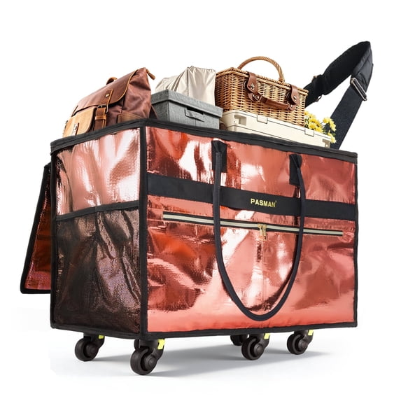 Reusable Grocery Bag on 6 Wheels,with Removable Baseboard,Foldable Rolling Tote,Heavy Duty Shopping Cart for Groceries,Laundry & Travel (Rose Pink, Large-109L)