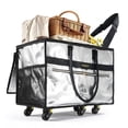 thumbnail image 1 of Pasman Reusable Grocery Bag with 6 Wheels, Foldable Rolling Tote, Collapsible Cart for Groceries, Silver, Medium, 70 Liter, 1 of 8