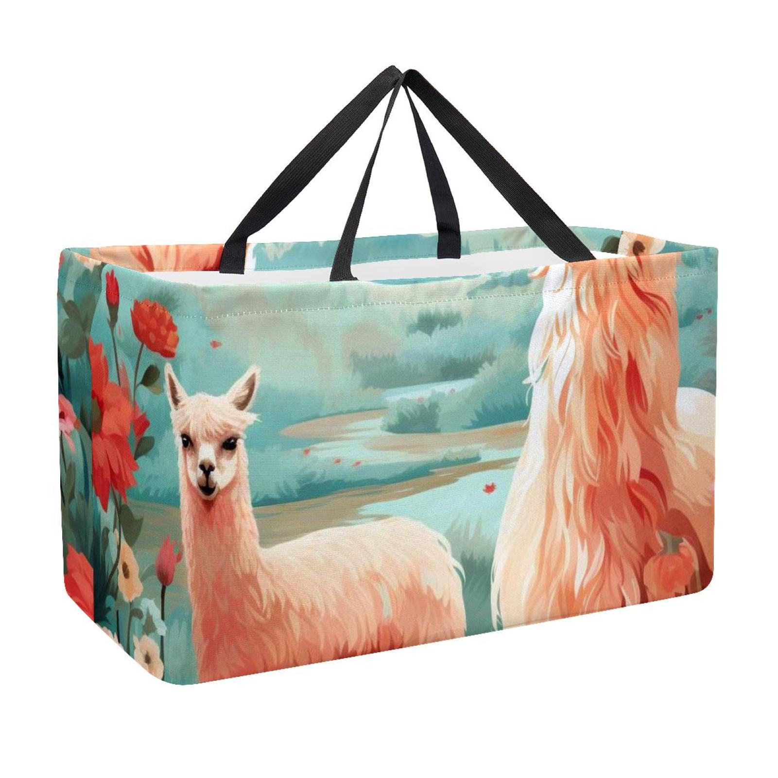Reusable Grocery Bag Cute Alpaca Llama Pattern Large Stand Up Tote